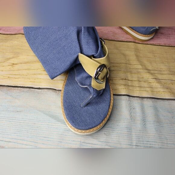 Women's Open Toe Denim Ankle Flip Flop Shoes Size 7 - Picture 4 of 4